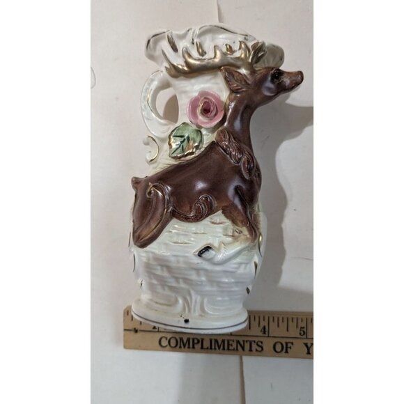 Vintage Tilsa  vase deer reindeer floral home decor accent  7 inch set of 2 - Picture 11 of 12